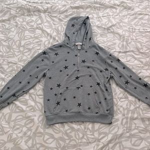 gray hoodie with black stars, size medium